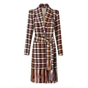 NWT Cabi XL Regency Coat Womens Noble Plaid Fall '20 Fringe Wool Blend Jacket